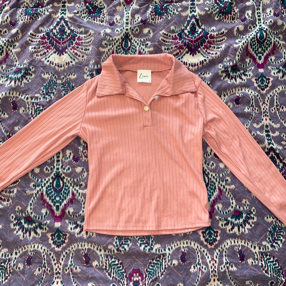 Long sleeve ribbed collared top - Picture 2 of 4